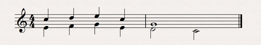 Double-stemmed writing (music for two parts)